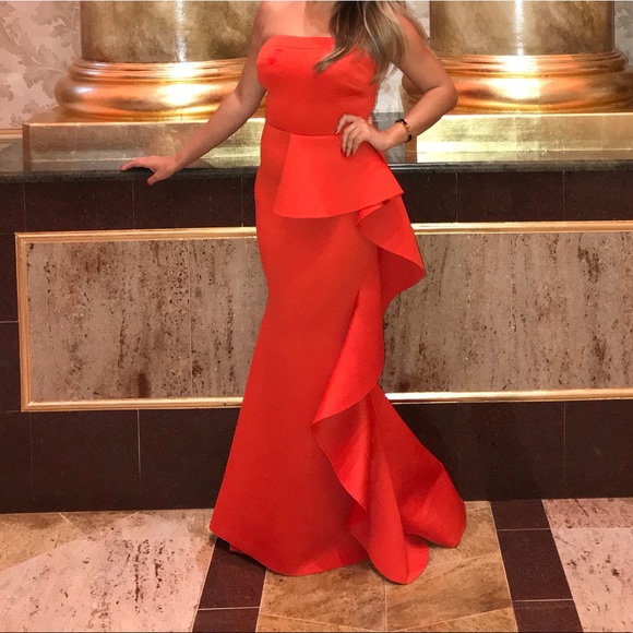 cq Dresses & Skirts - Red long ruffled evening gown dress